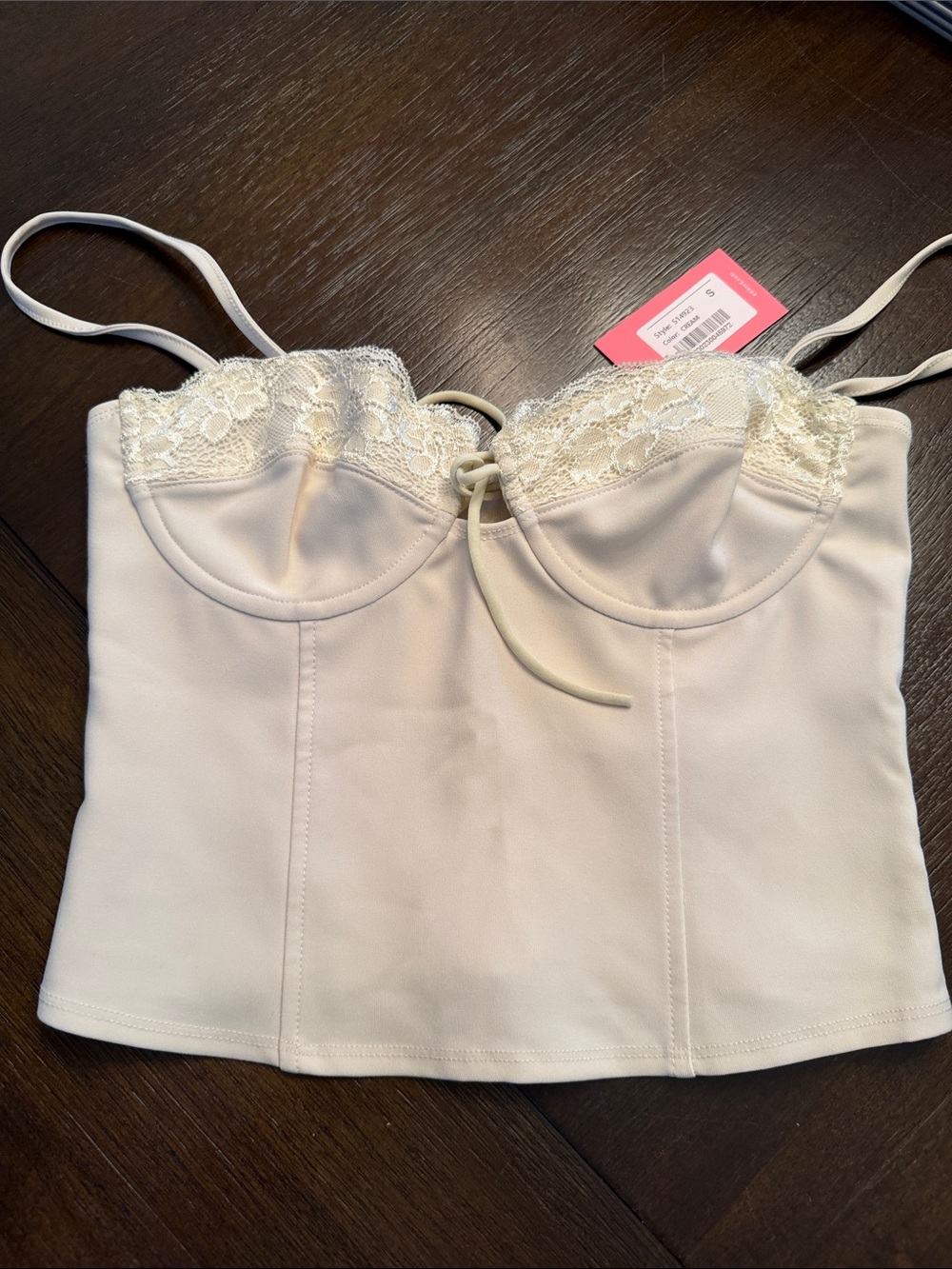 Edikted Ivory Lace-Trim Bustier Chemise Top NWT